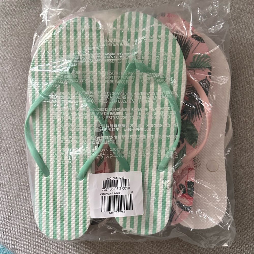 3 Pairs Flip Flops- Flamingo, Stripes